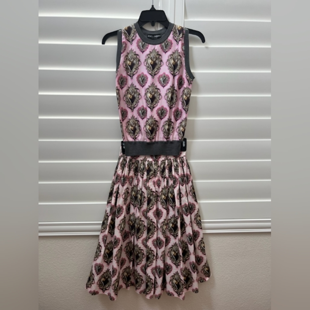 Dolce & Gabbana Pink Sacred Heart Silk Top and Skirt Size 36